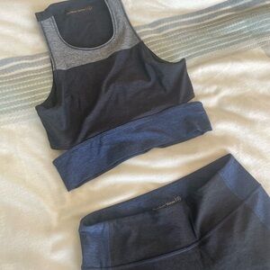 Navy and Gray Athletic Crop Top and Leggings Set